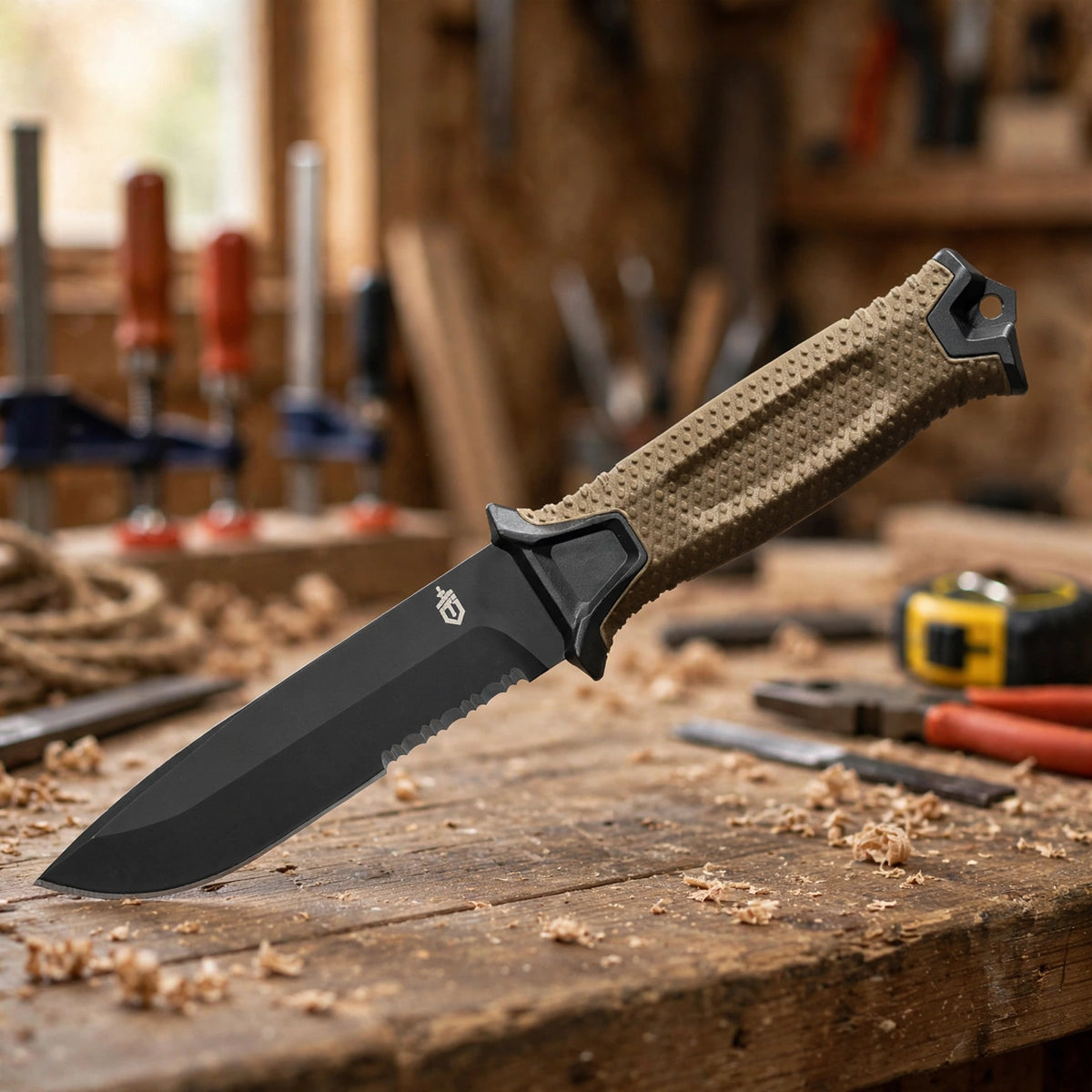 Gerber StrongArm Fixed Blade Knife Serrated Edge - Coyote Brown with c - workshop