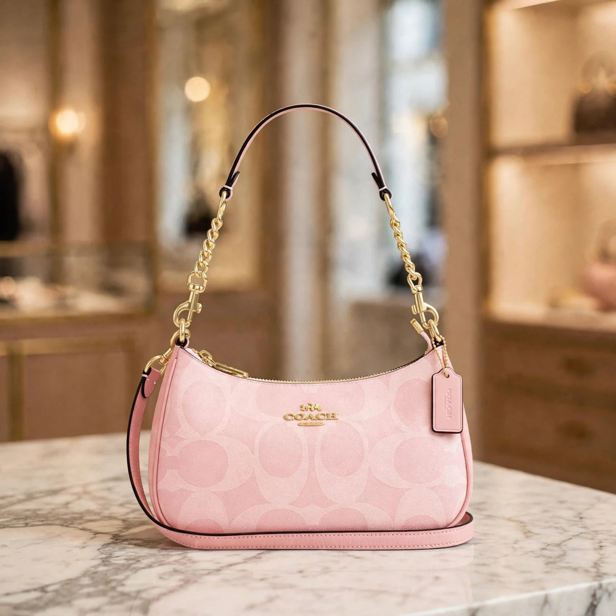Teri Shoulder Bag In Signature Canvas, GOLD POWDER PINK - boutique