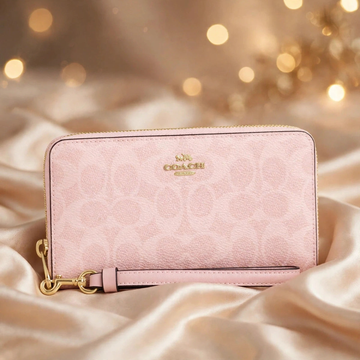 Long Zip Around Wallet In Signature Canvas CW778 Powder Pink - silk
