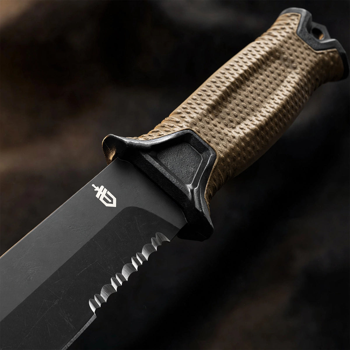 Gerber StrongArm Fixed Blade Knife Serrated Edge - Coyote Brown with c - macro