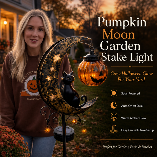 Solar Pumpkin Moon Garden Stake Light - image 1