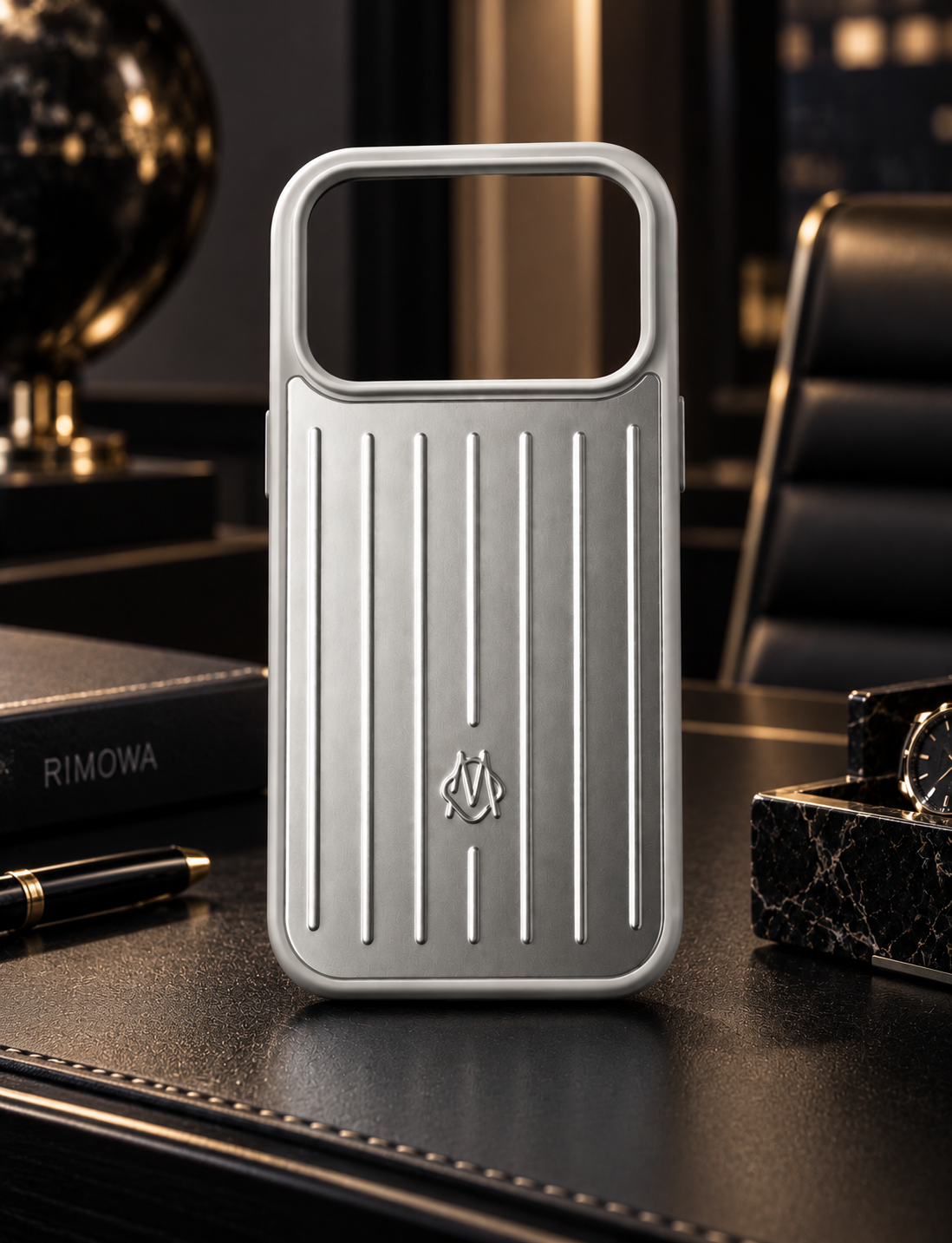 RIMOWA iPhone 17 Pro Case – Premium Silver Aluminum Protective Cover