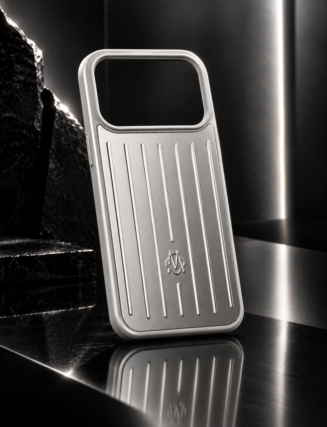 RIMOWA iPhone 17 Pro Case – Premium Silver Aluminum Protective Cover