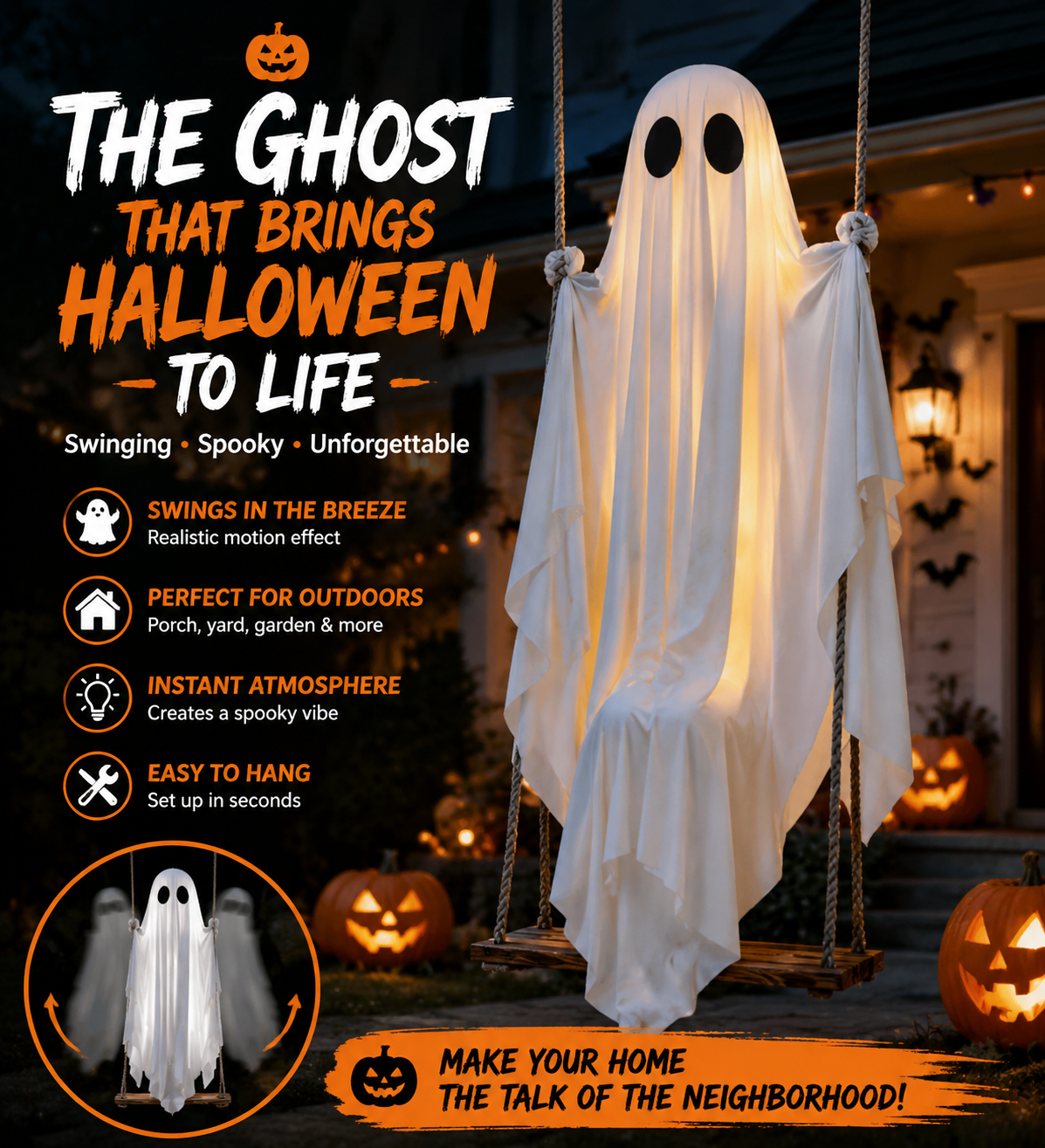 Swinging Ghost Hanging Decoration - image 1