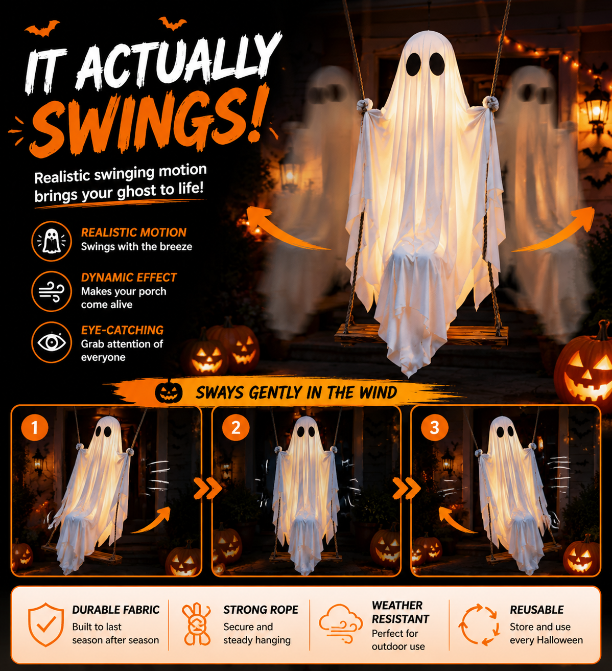 Swinging Ghost Hanging Decoration - image 3