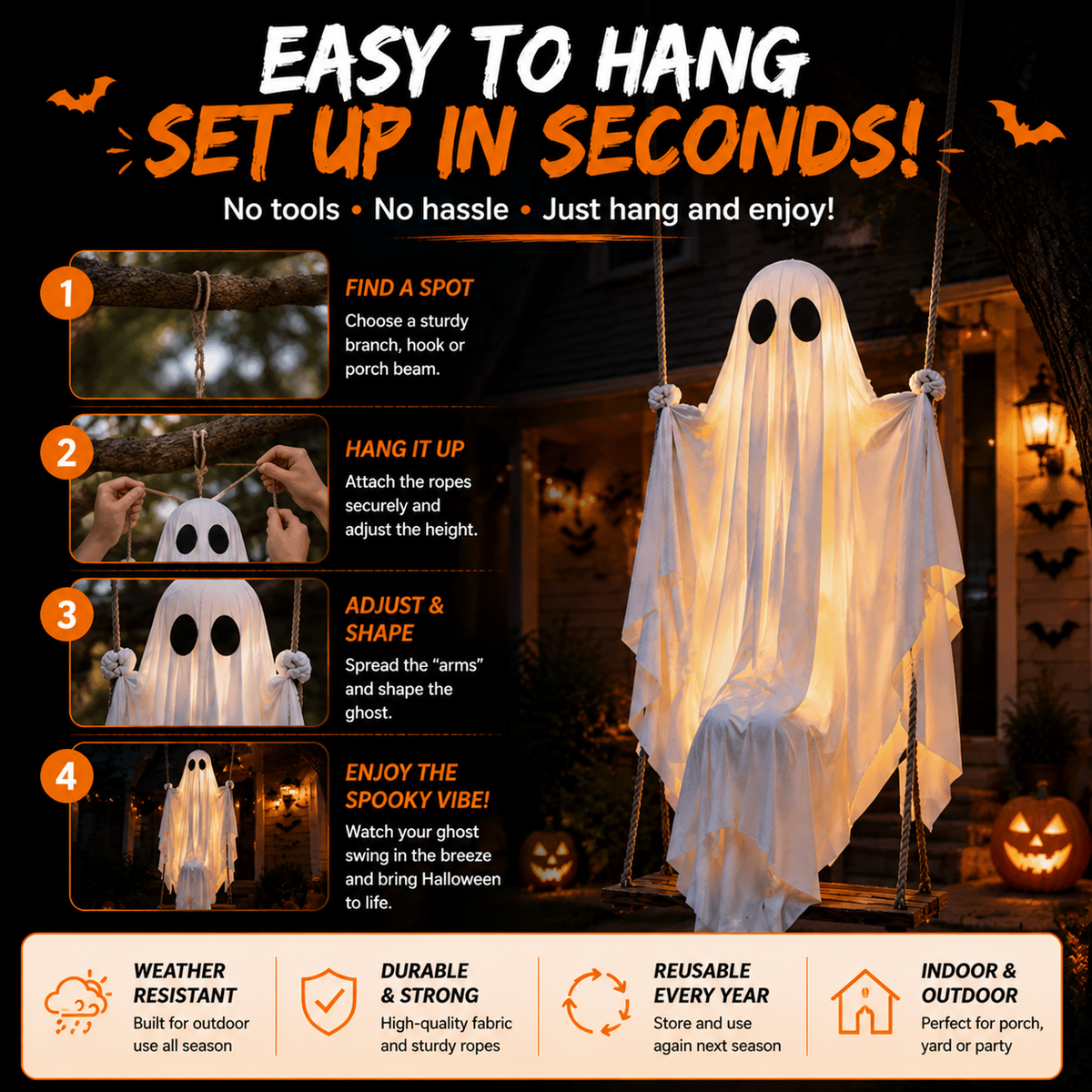 Swinging Ghost Hanging Decoration - image 6