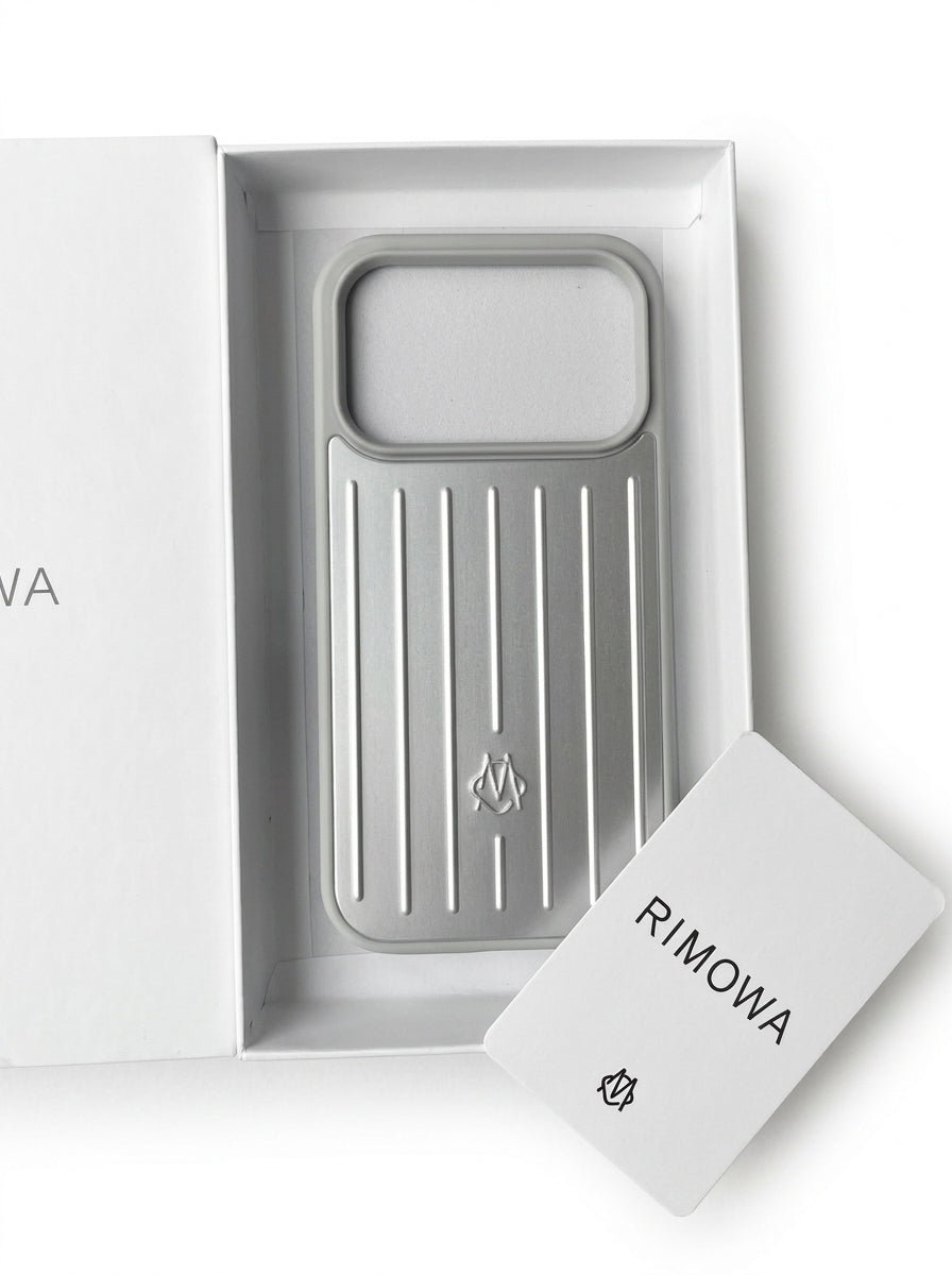 Premium Aluminum iPhone 17 Pro Max Case – Silver RIMOWA Style Protective Cover