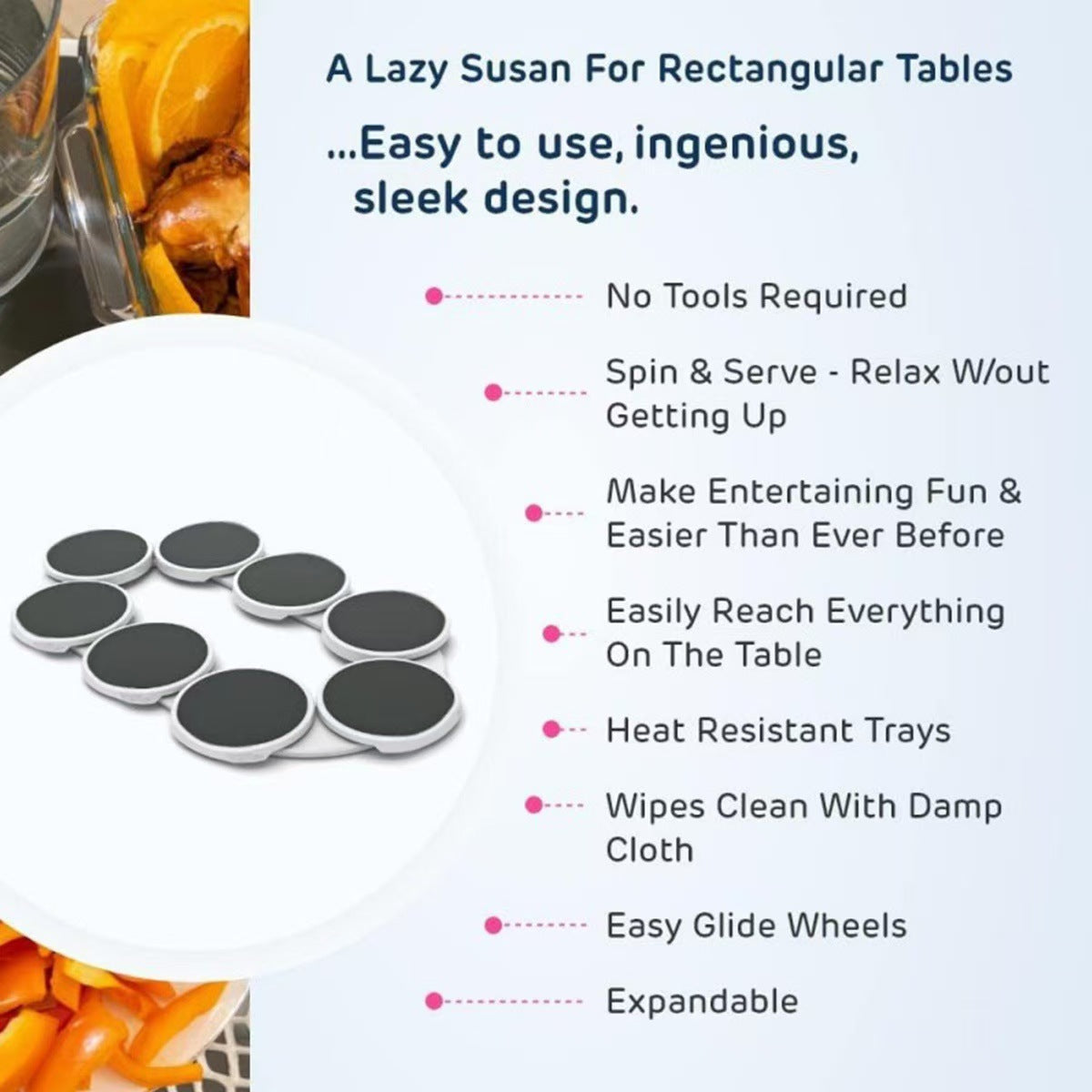 Portable Rotating Serving Tray 8 Piece Expandable Lazy Susan