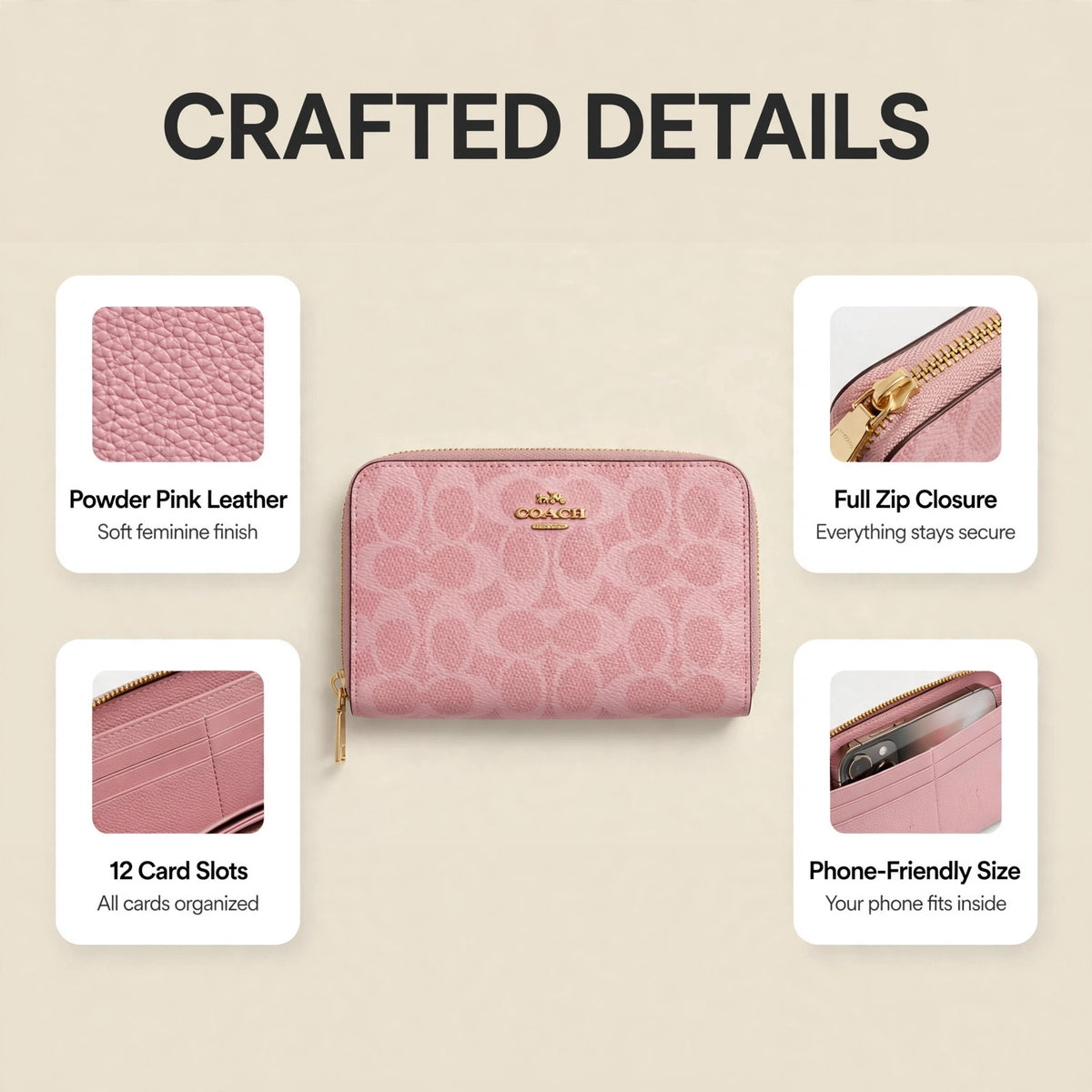 Coach Long Zip Around Wallet Powder Pink - image 3