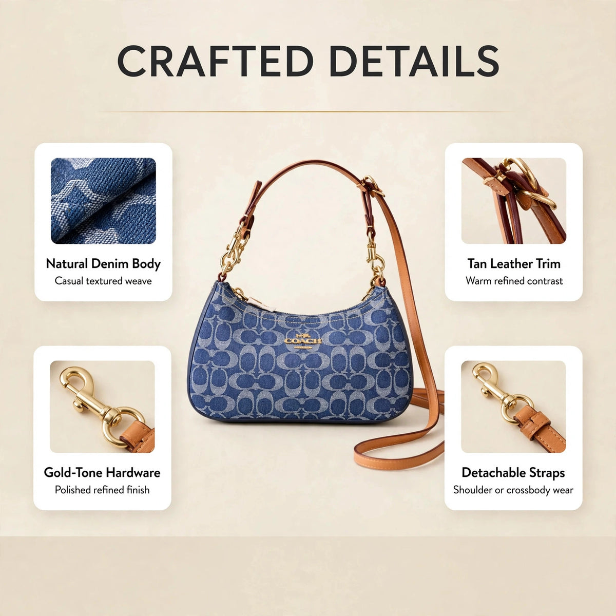 Coach Teri Shoulder Bag Denim Natural - image 3