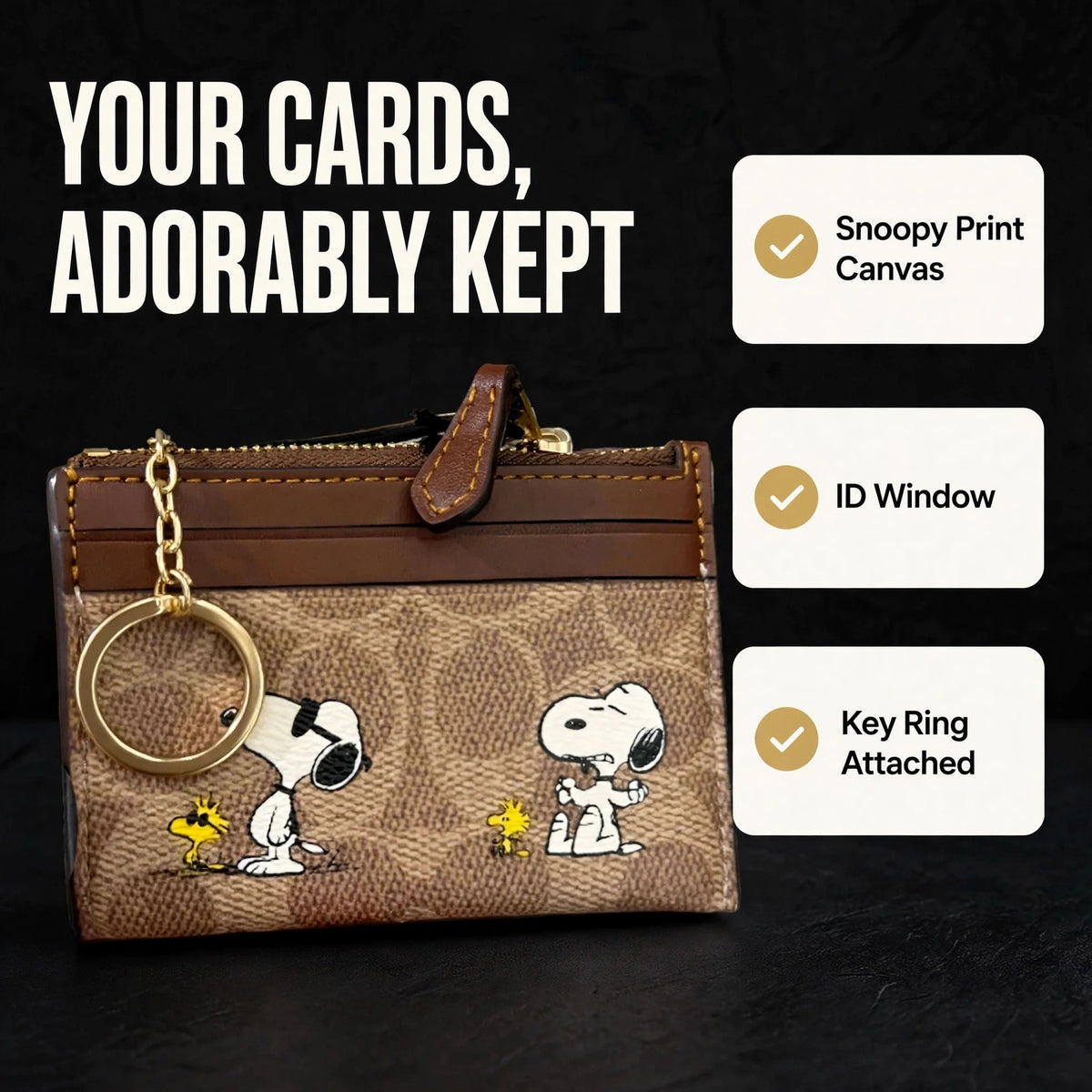 Coach X Peanuts Mini Skinny ID Case Snoopy - image 1