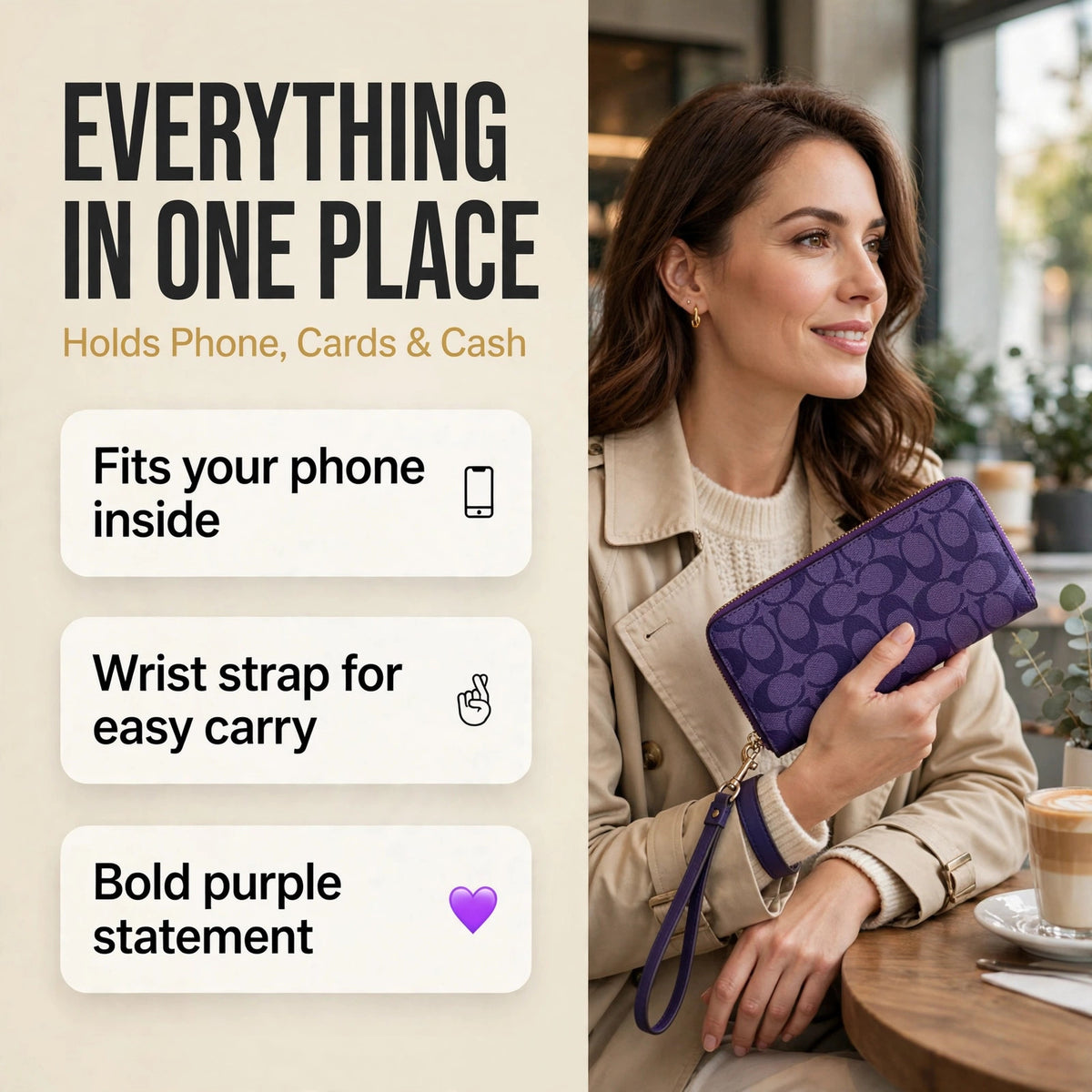 Coach Zip-Around Long Wallet with Strap Purple - image 2