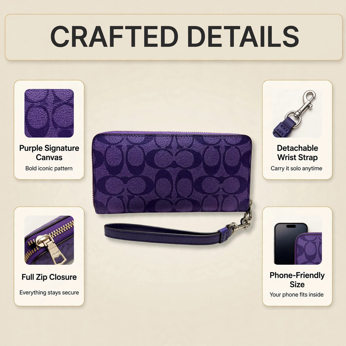 Coach Zip-Around Long Wallet with Strap Purple - image 3