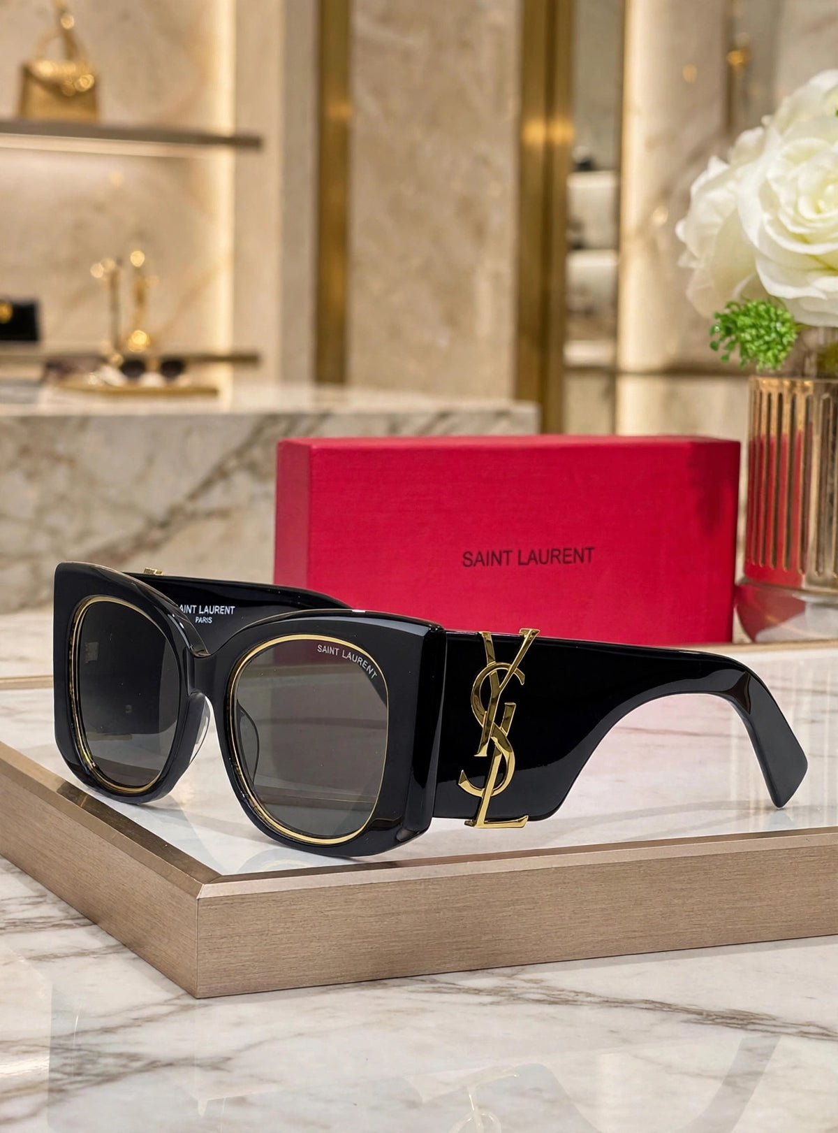 Saint Laurent SL M119 Blaze Cat Eye Sunglasses - Black Gold - boutique