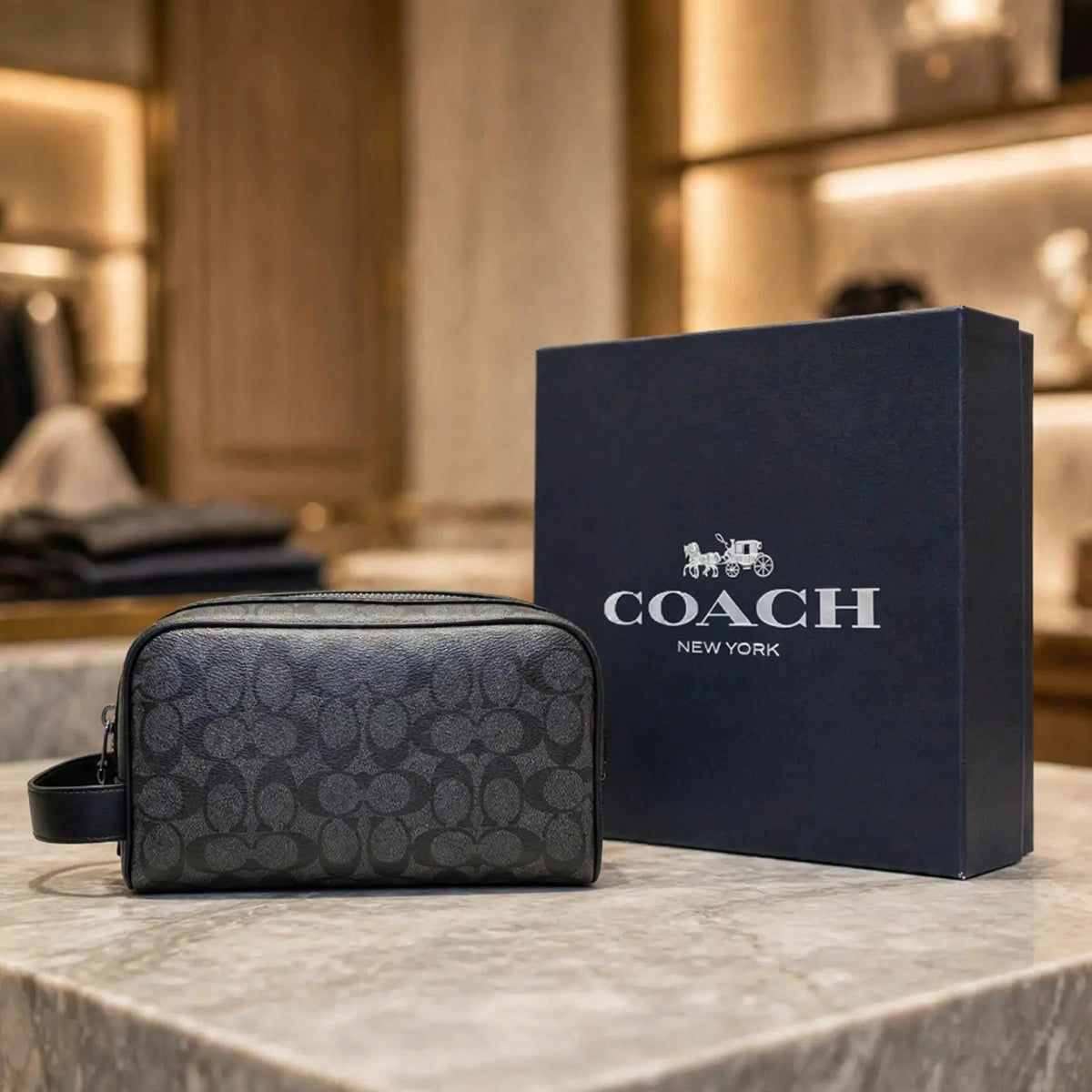 COACH Men's Travel Organizer Double Zip Embossed Signature - boutique