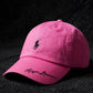 Polo Ralph Lauren Men’s Baseball Cap Adjustable pink with black polo - closeup