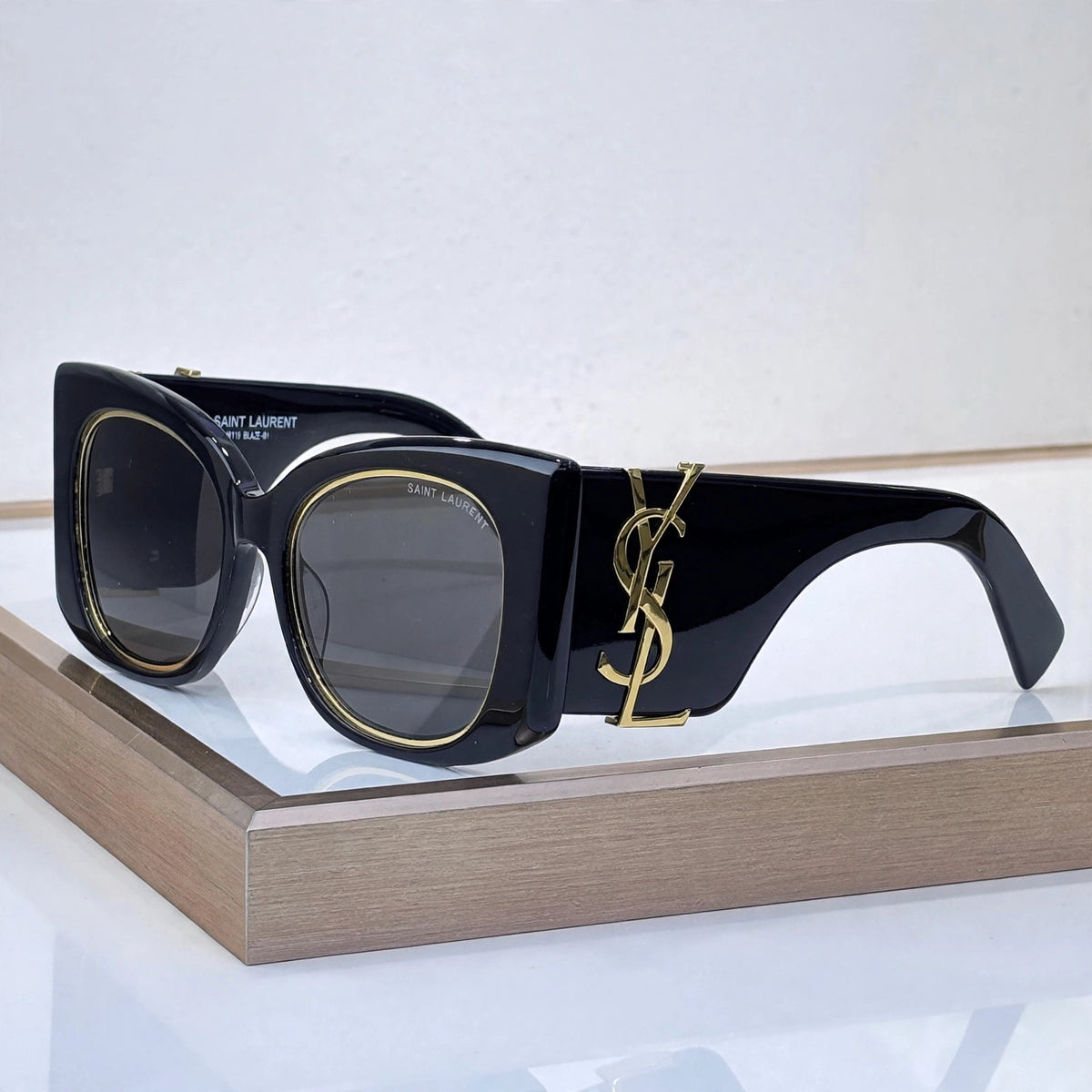 Saint Laurent SL M119 Blaze Cat Eye Sunglasses - Black Gold - closeup