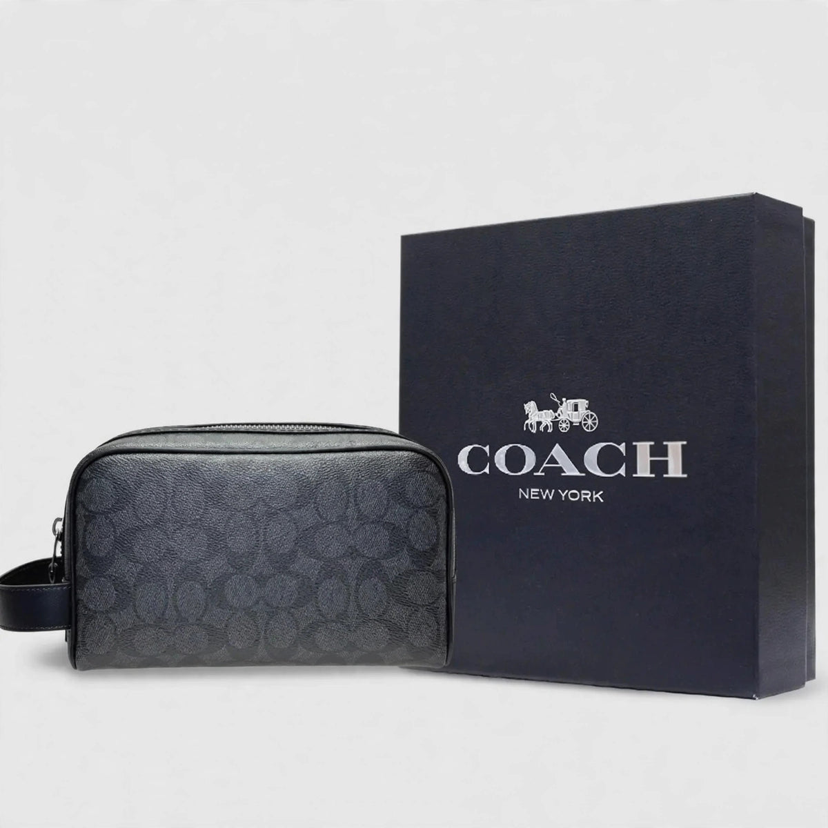 COACH Men's Travel Organizer Double Zip Embossed Signature - closeup