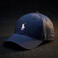 Polo Ralph Lauren Men’s Baseball Cap Adjustable blue with white polo - closeup