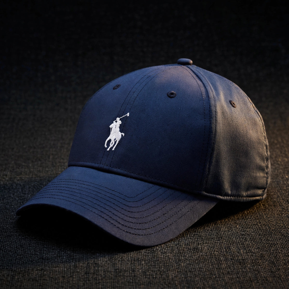Polo Ralph Lauren Men’s Baseball Cap Adjustable blue with white polo - closeup