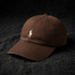 Polo Ralph Lauren Men’s Baseball Cap Adjustable Coffee with black polo - closeup