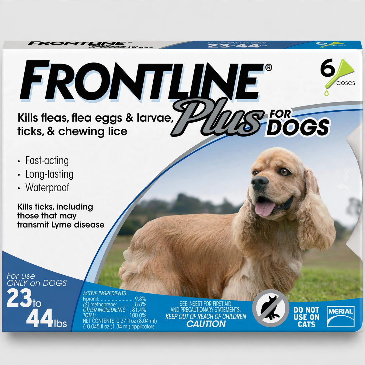 Frontline Plus Flea and Tick Treatment for medium Dogs 23-44 LBs 6 Dos - closeup