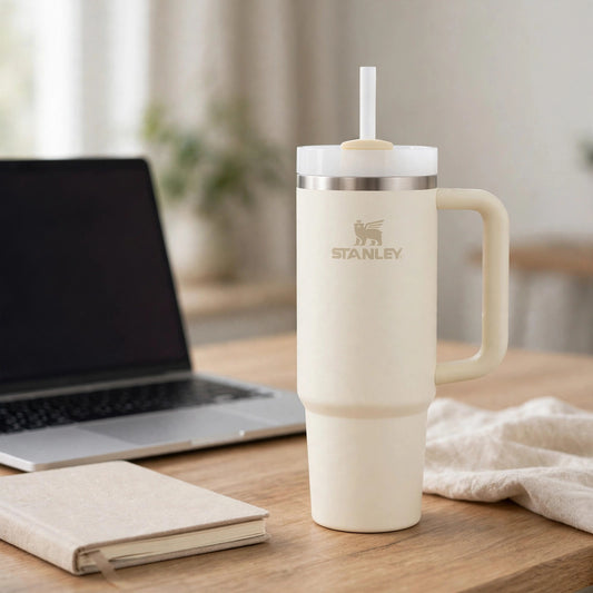 Quencher H2.0 FlowState 30oz Tumbler - Cream or biege color - desk