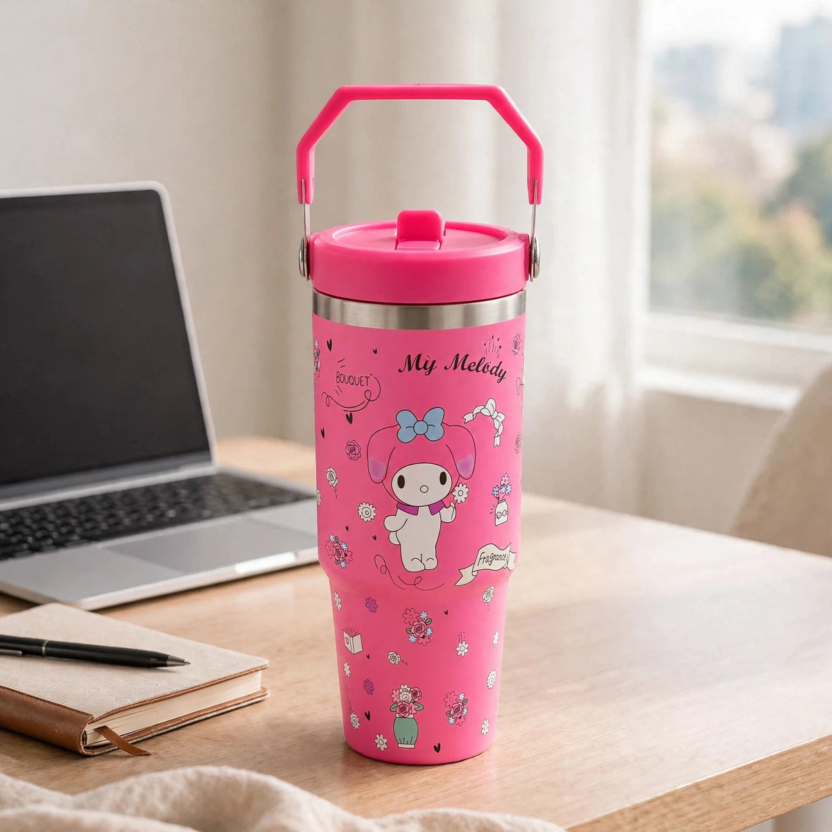NIB Sanrio My Melody Hot Pink The Quencher H2.O Flowstate Tumbler 40oz - desk