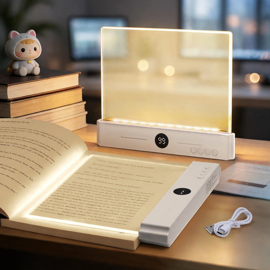 Book Light, Rechargeable Clear LED Flat Reading Light with 3 Colors Ti - desksetup