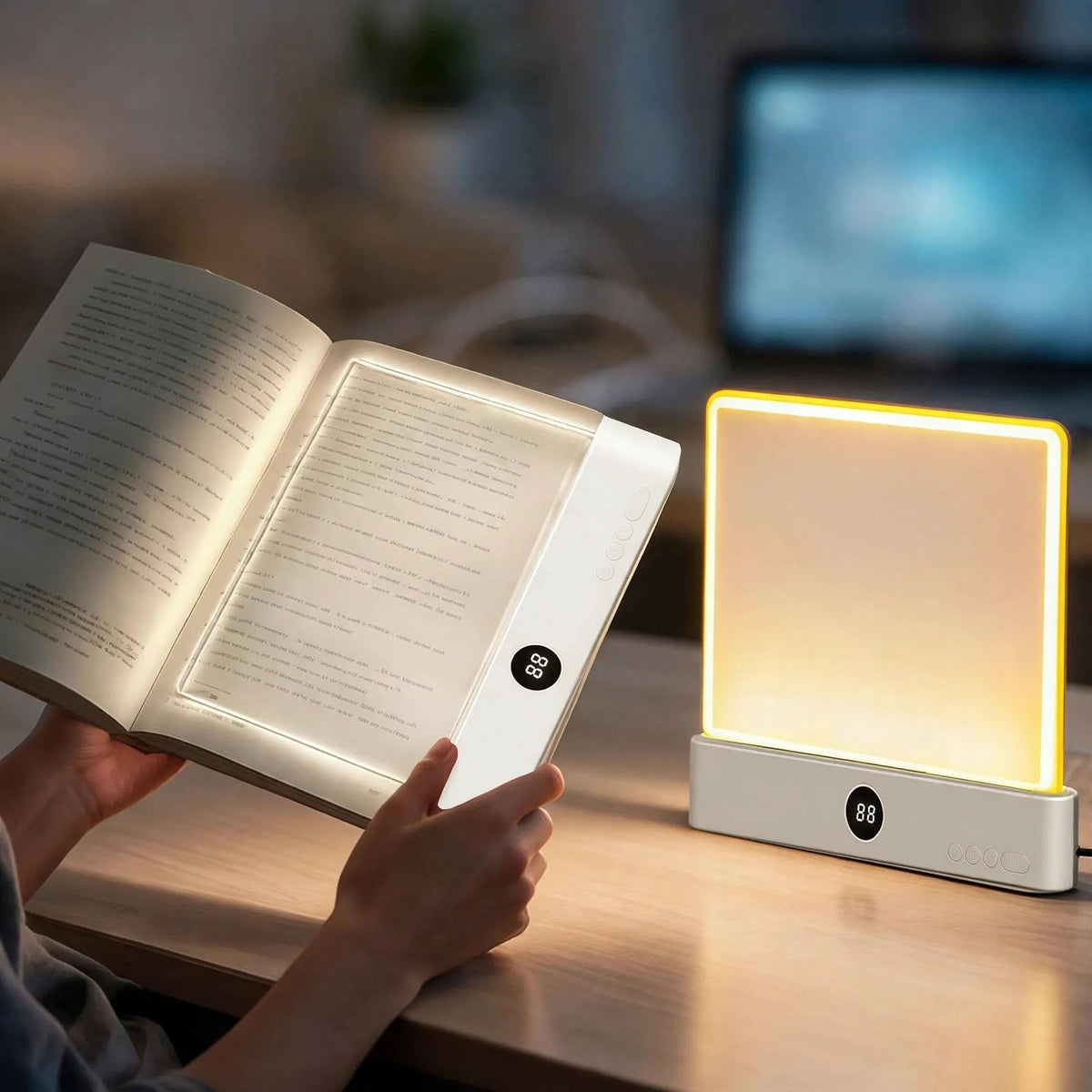 Rechargeable LED Book Reading Light with Timer Display, Acrylic Lamp,  - desksetup