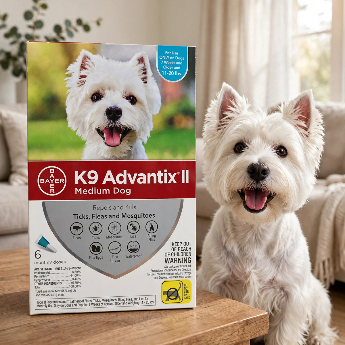 K9 Advantix II Flea and Tick Treatment for Medium Dogs 11-20lbs ,6 Dos - happypet