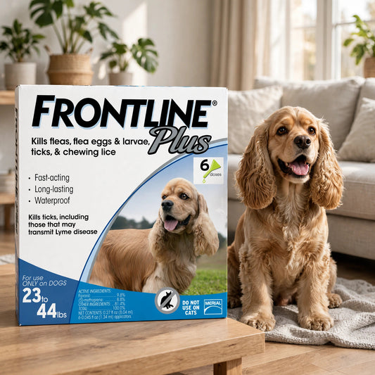Frontline Plus Flea and Tick Treatment for medium Dogs 23-44 LBs 6 Dos - happypet
