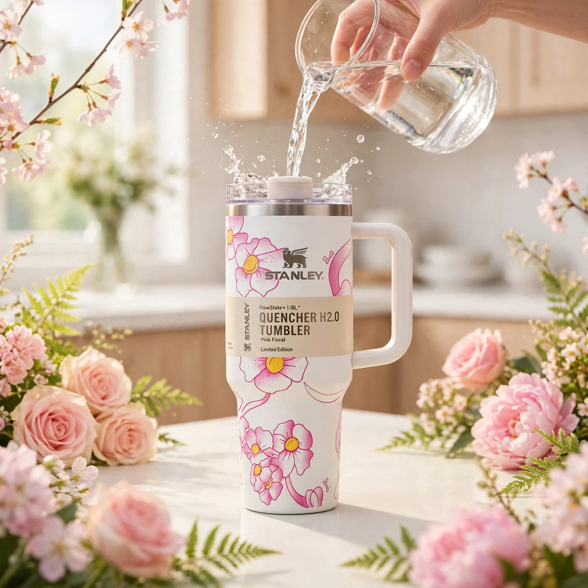 Stanley Quencher H2.0 FlowState 40oz Tumbler, Pink Floral Limited Edition - howto