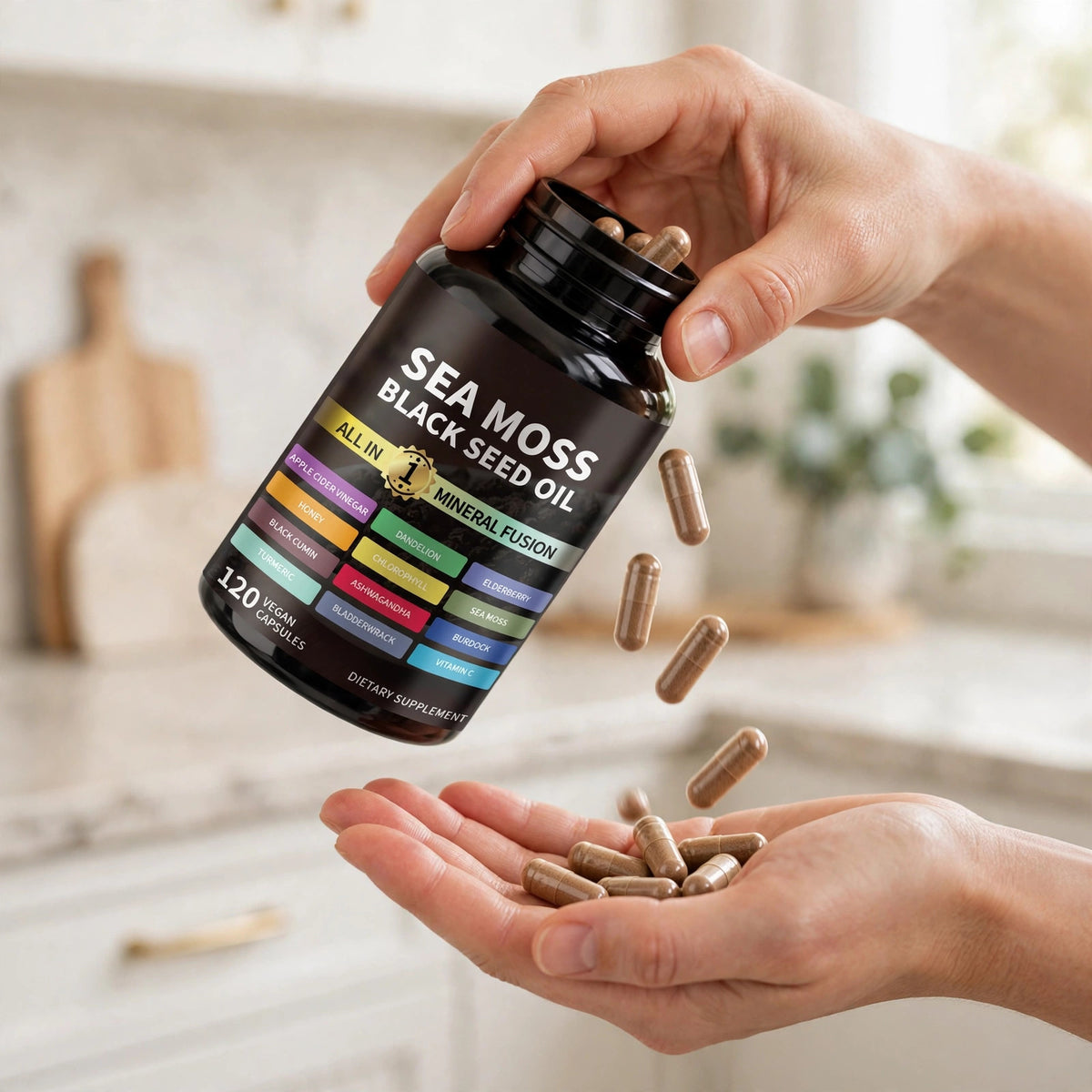 Sea Moss 7000mg, Black Seed Oil 4000mg, Ashwagandha & Turmeric 120 Capsules - howto