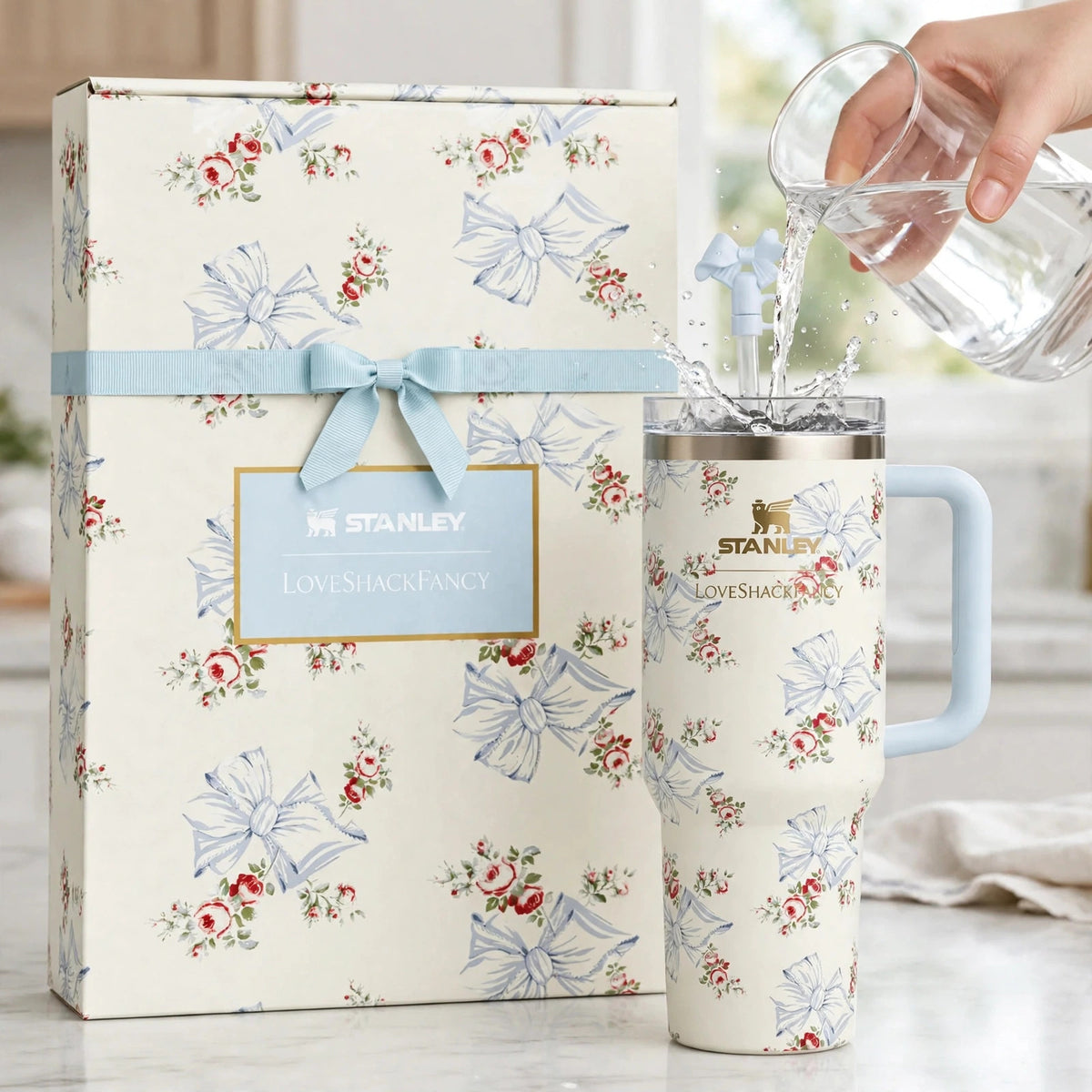 Stanley x Love Shack Fancy 40oz Holiday Rosa Beaux Blue Tumbler - howto