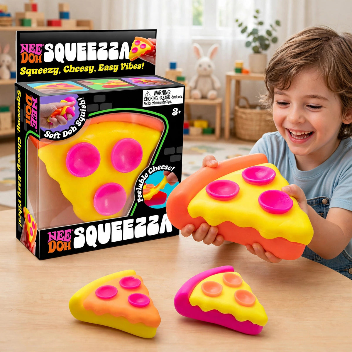 NeeDoh SQUEEZA Pizza Squeeze Toy Yellow Crust Nee Doh Fidget Squishy G - howto
