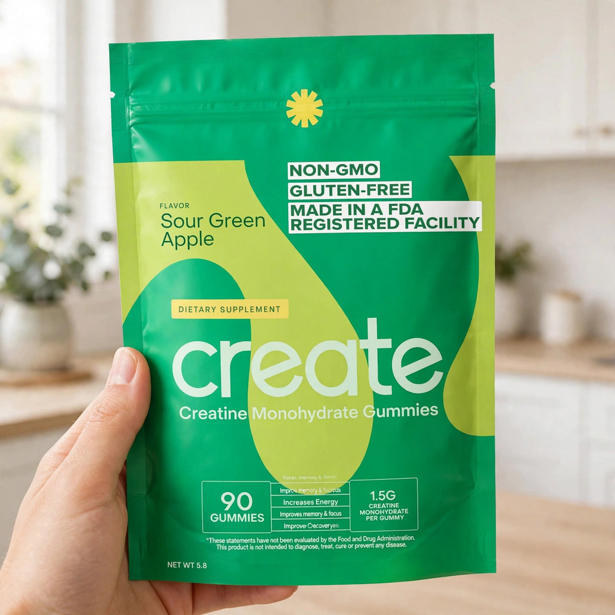 Creatine Monohydrate Gummies for Men & Women (Sour Green Apple, 90 ct) - howto