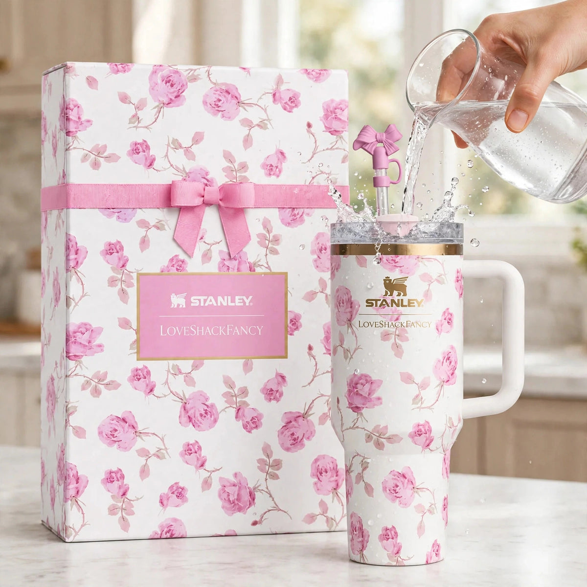 Stanley x LoveShackFancy 40oz Ribbon Rosa FlowState H2.0 Tumbler, White and Pink - howto