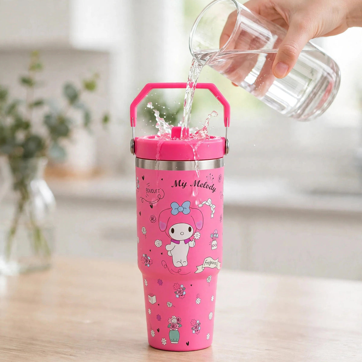 NIB Sanrio My Melody Hot Pink The Quencher H2.O Flowstate Tumbler 40oz - howto