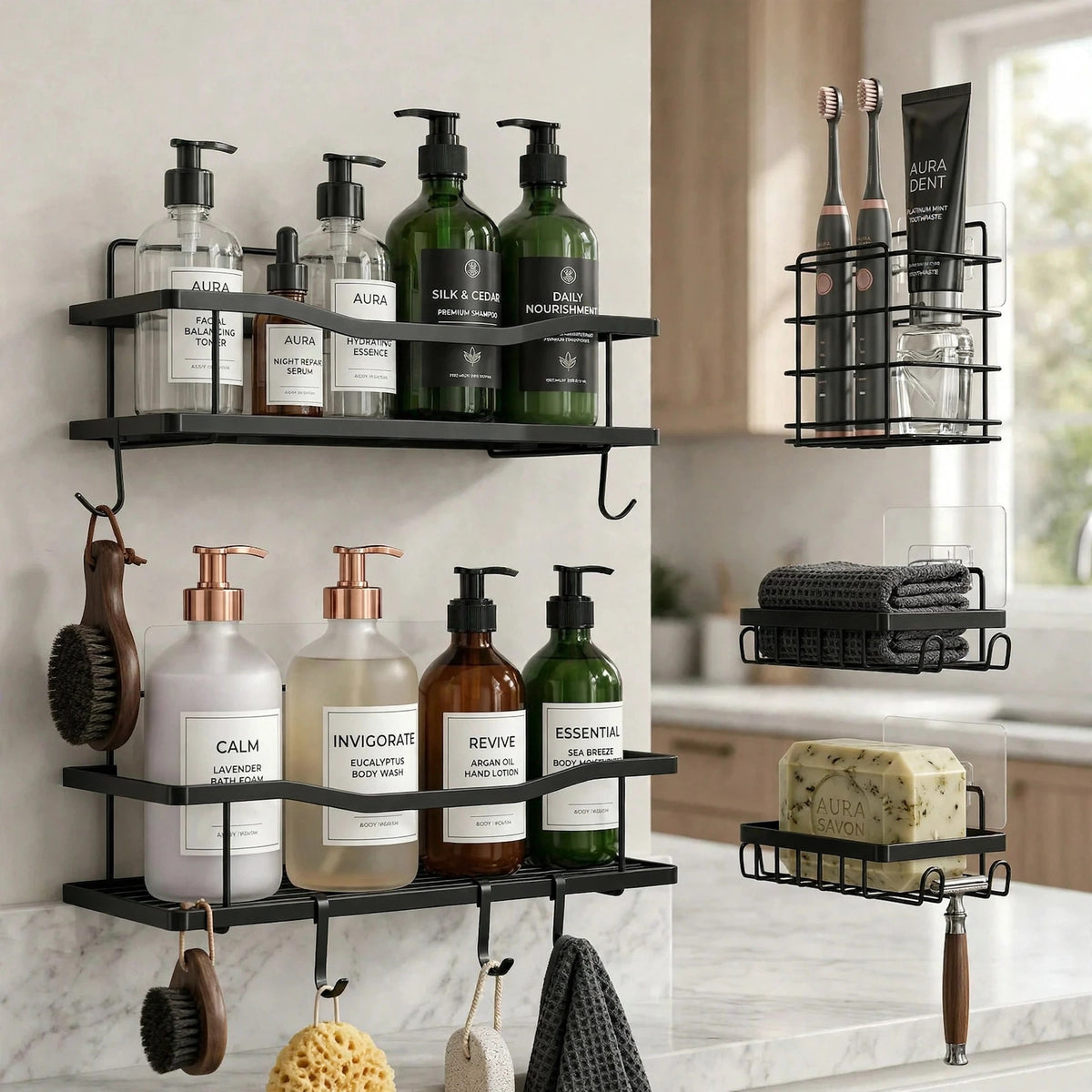 2-Pack Large Adhesive Shower Organizer, Large Shower Caddy, No Drill - - kitchen