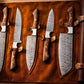Wildrose - Damascus 5 Piece Chef Knife Set and Leather Roll - macro