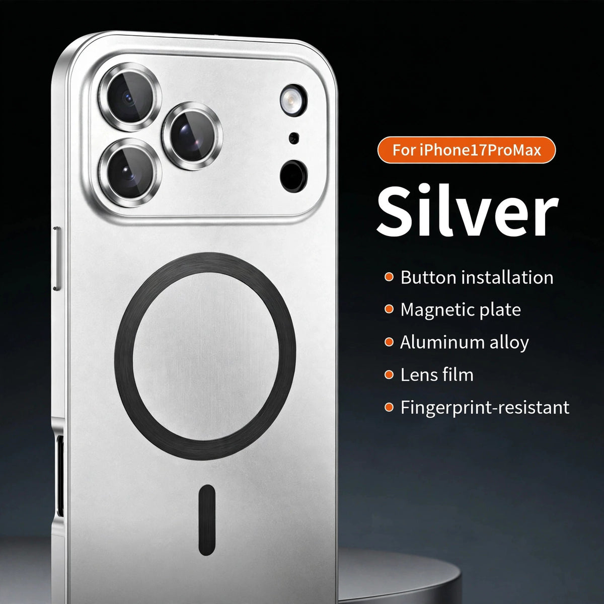 Silver Aluminium Snap On Phone Case For Apple iPhone 17 Pro Max - macro