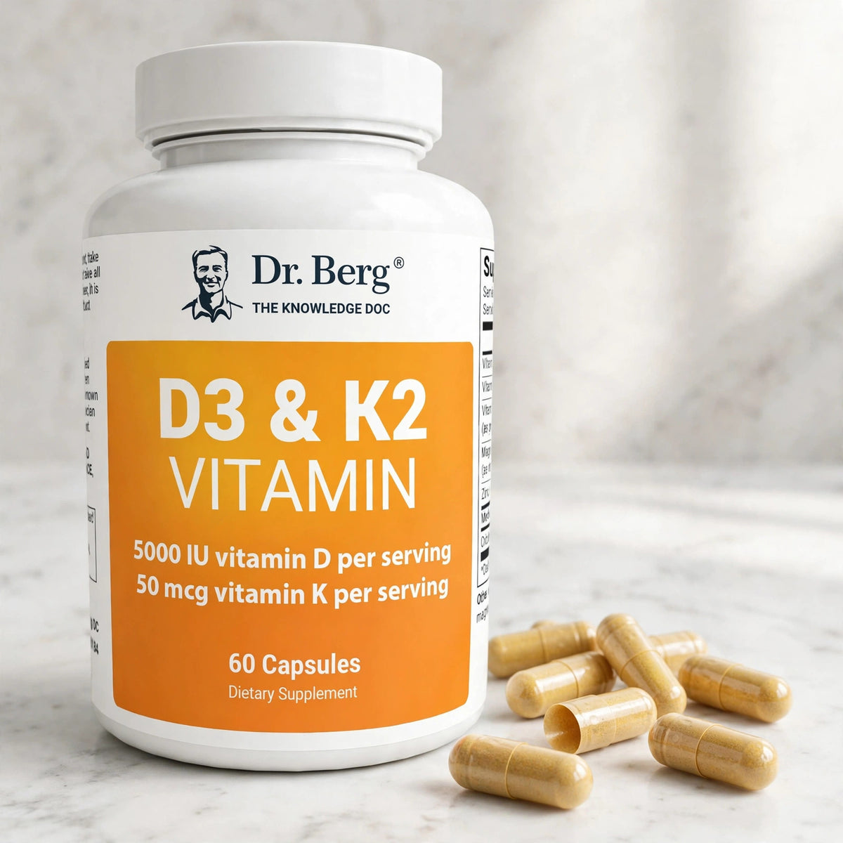 Dr. Berg Vitamin D3 K2 w/MCT Powder - 60 Capsule - marble