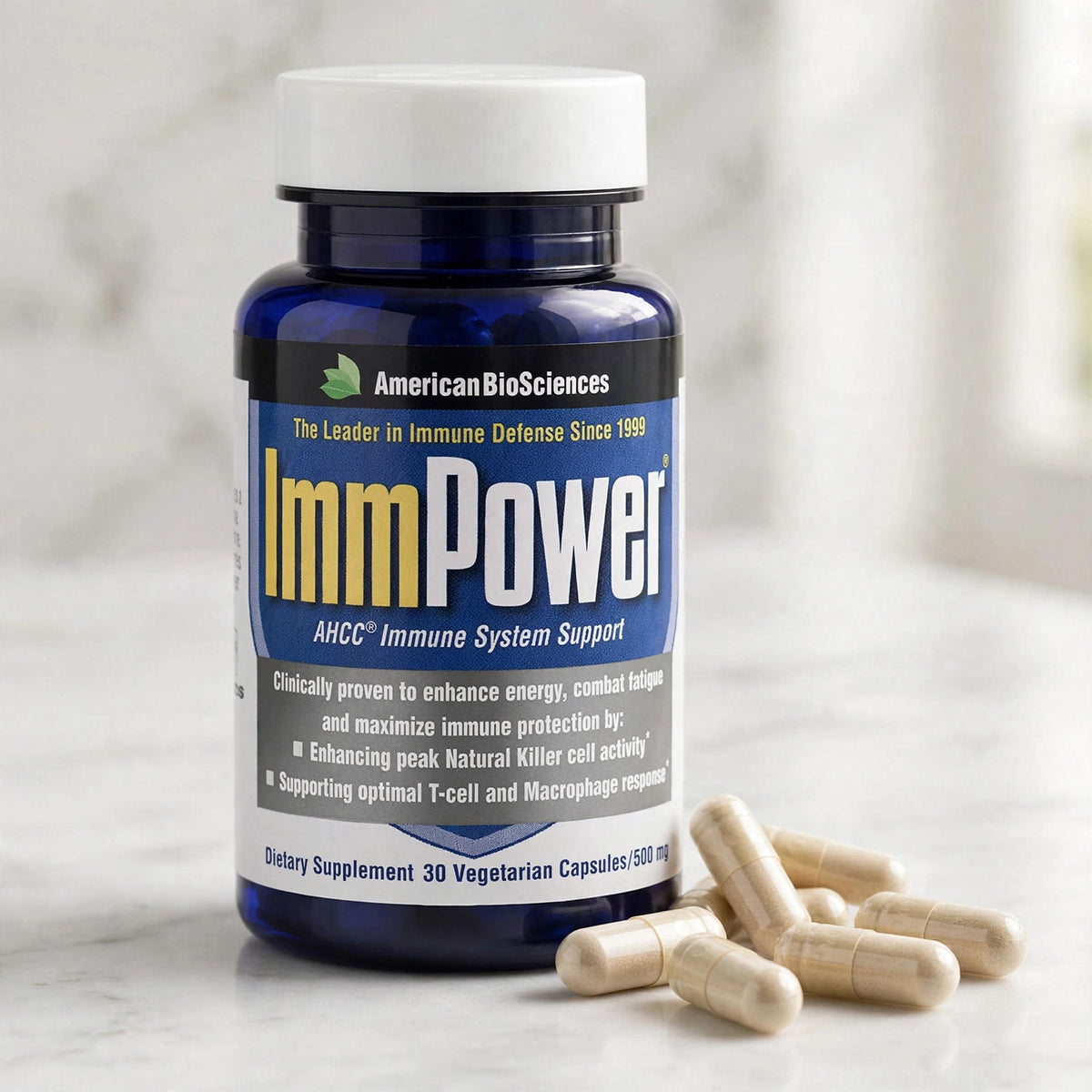 American BioSciences ImmPower AHCC 500mg Immune Support, NK Cells & Cy - marble