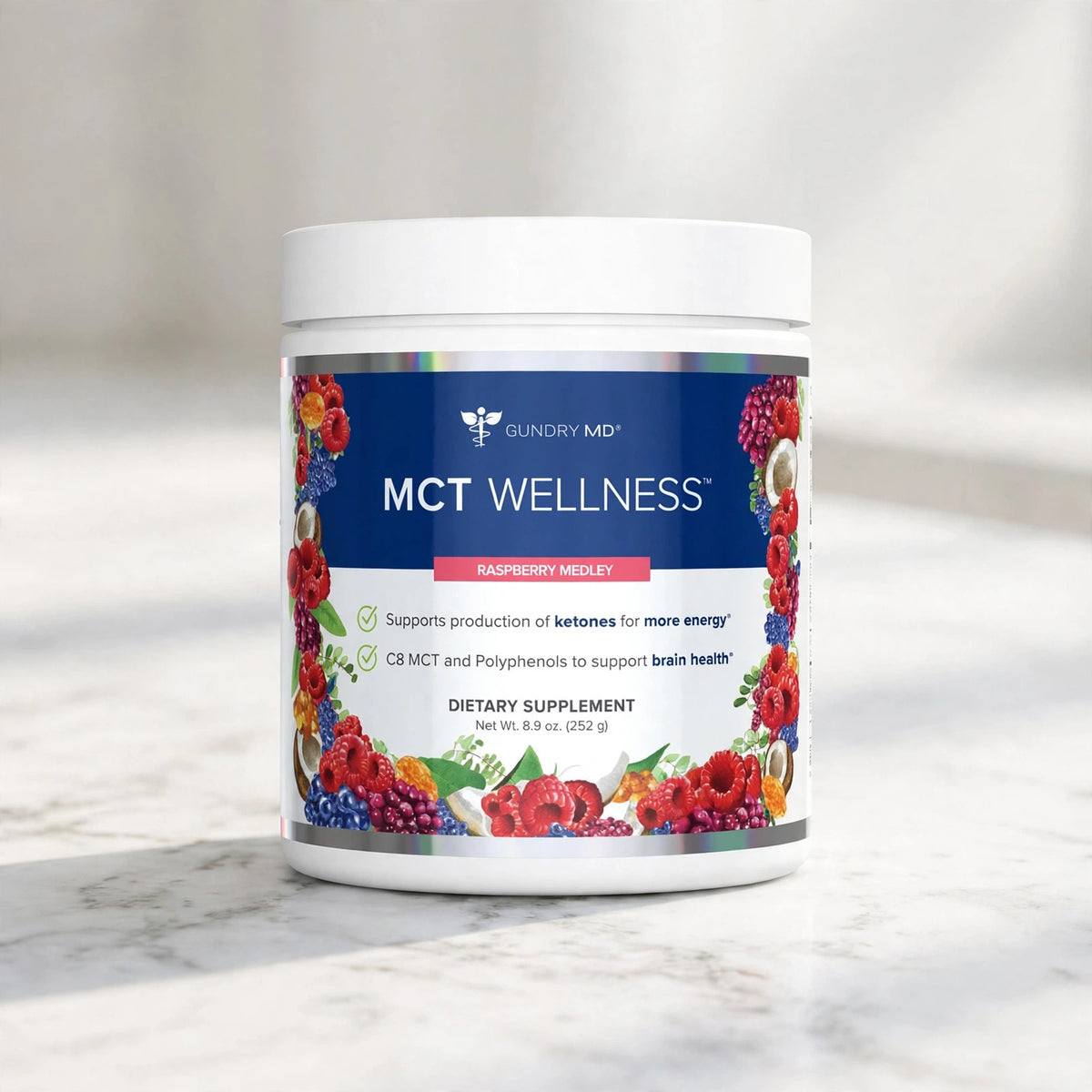 Gundry MD MCT Wellness Powder Raspberry Medley Flavor production of ke - marble