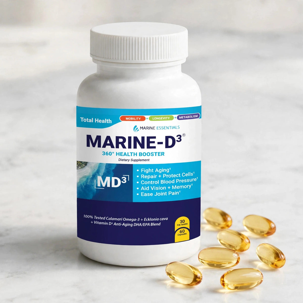 Marine Essentials Marine-D3, 60 Capsules - marble