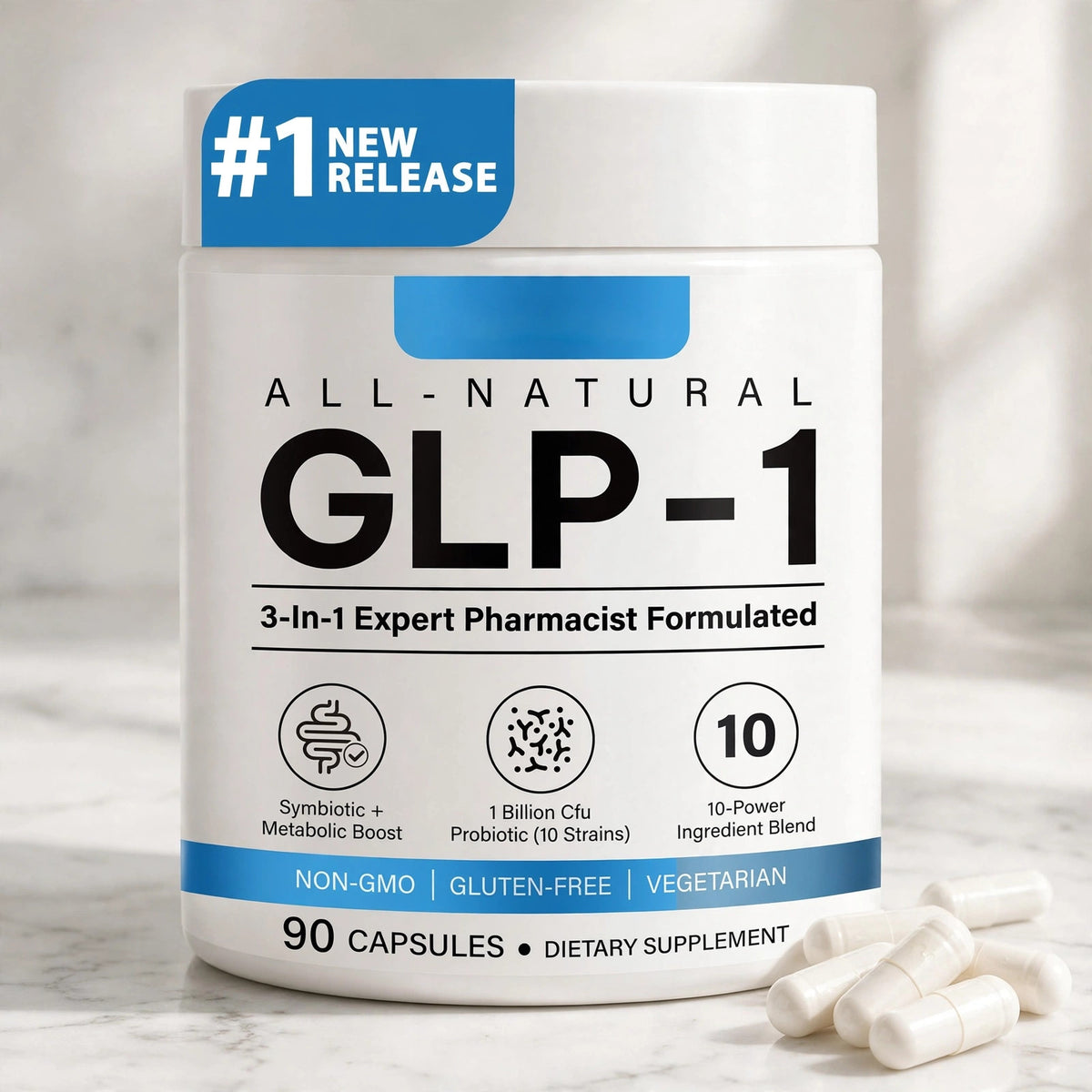 GLP-1 Weight Loss Fat Burner - 90 Capsules - Choline, Chromium, MCT, L - marble