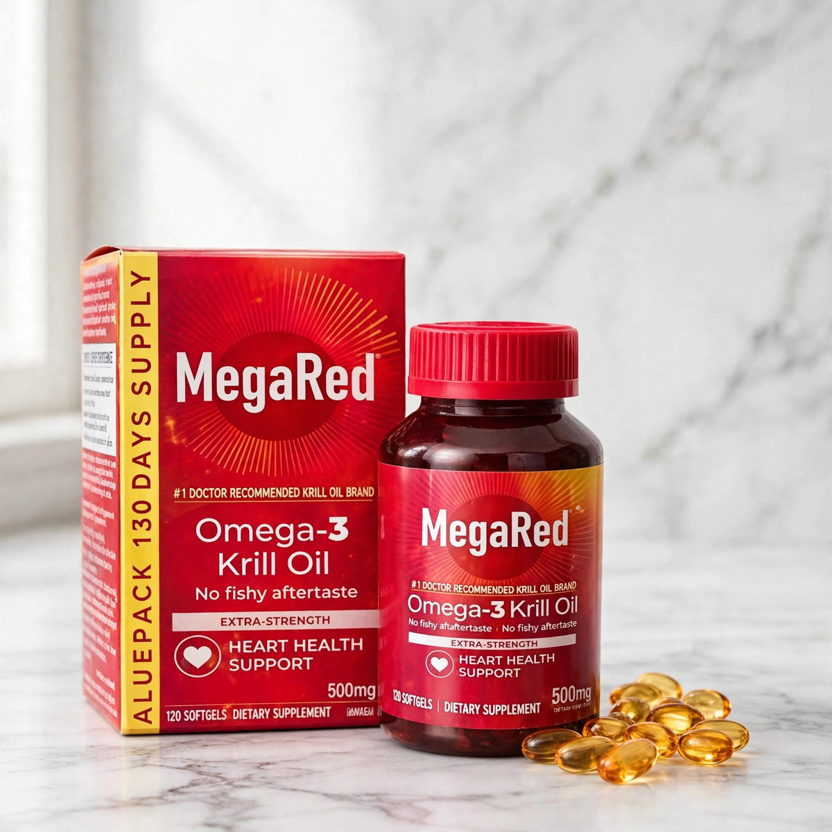 MegaRed Omega-3 Krill Oil, 120 Softgels - marble