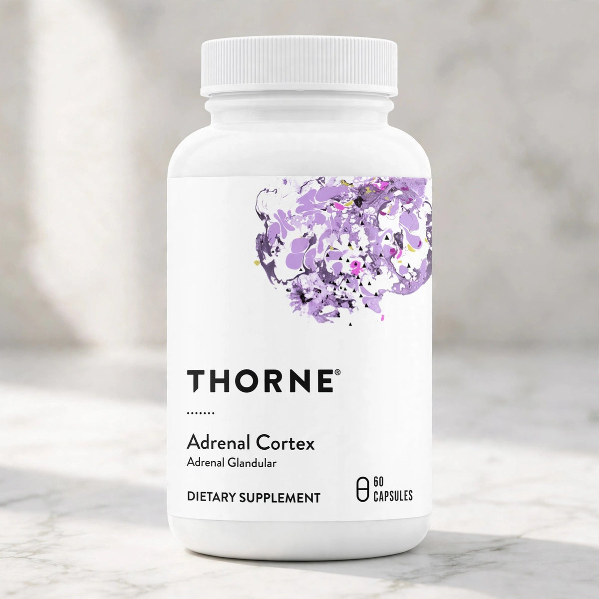 THORNE Adrenal Cortex, Bovine Adrenal Glandular Supplement, 60 Capsule - marble