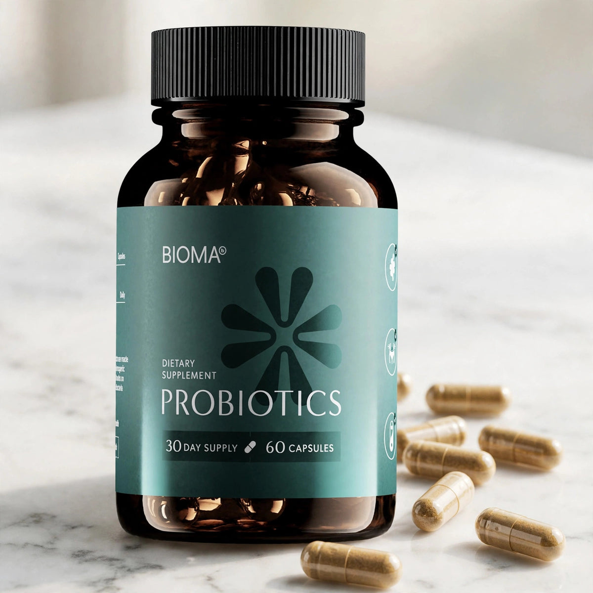 Bioma Probiotics for Digestive Health 3-in-1 Gut Health Formula 60 Cap - marble